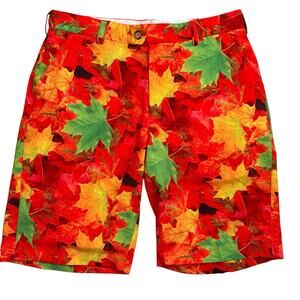 LoudMouth Autumn Shorts Men's Size 32 Fall Thanksgiving Orange Leaves Golf